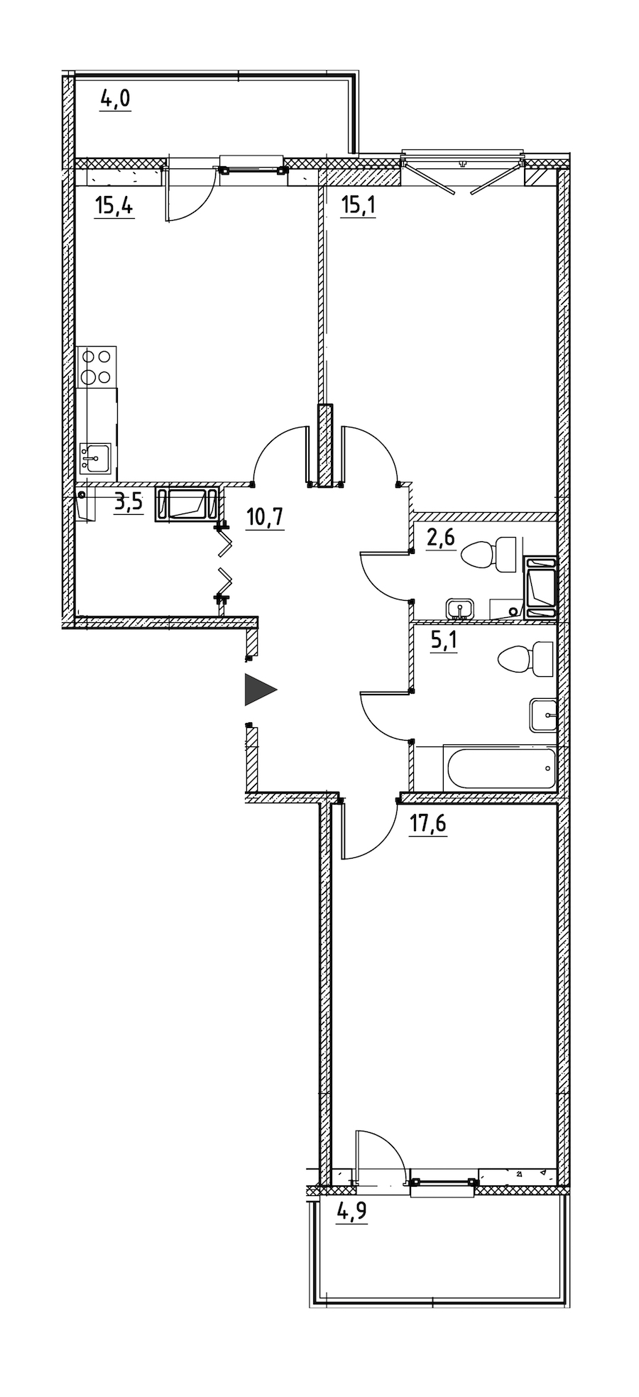 2-комнатная квартира 73.5 м², 2/12 эт., ЖК «Квартал Che»